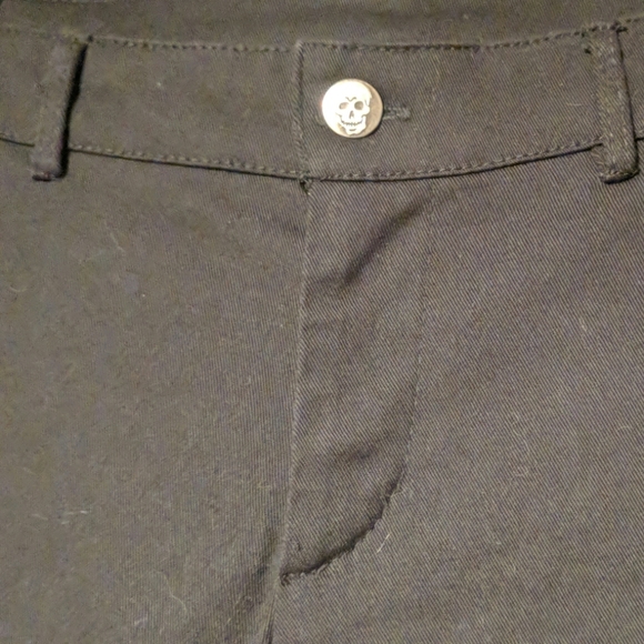 Y2K Red & White Stripe Cuffed Black Pirate Capris - Picture 2 of 5